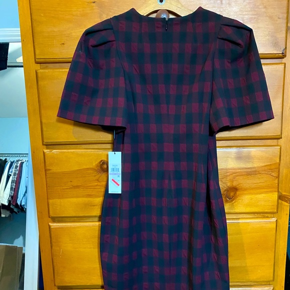 EUC Calvin Klein Short Checked Shift Dress with Oversized Puff Sleeves - Picture 3 of 9